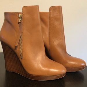MK Brown Leather Wedge Booties